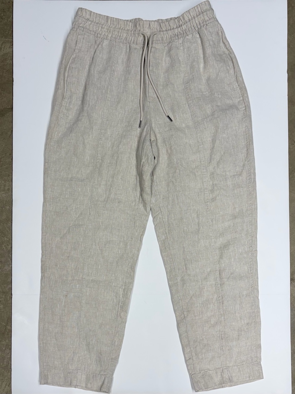 Athleta Small 100% linen womens Drawstring beige tan Joggers trousers pants